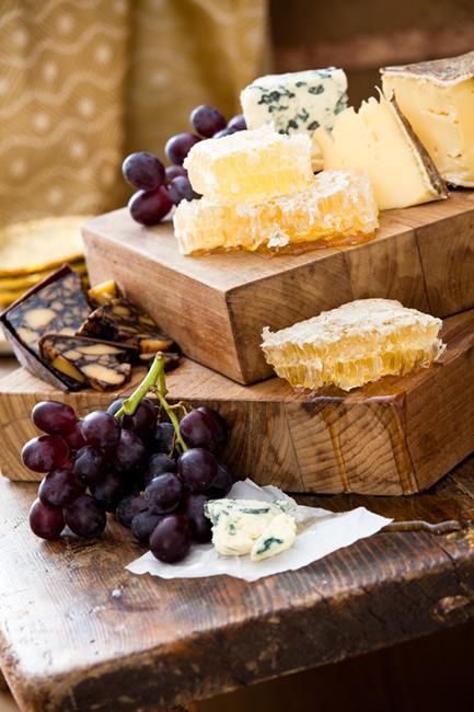 Artisan cheese board with honeycomb